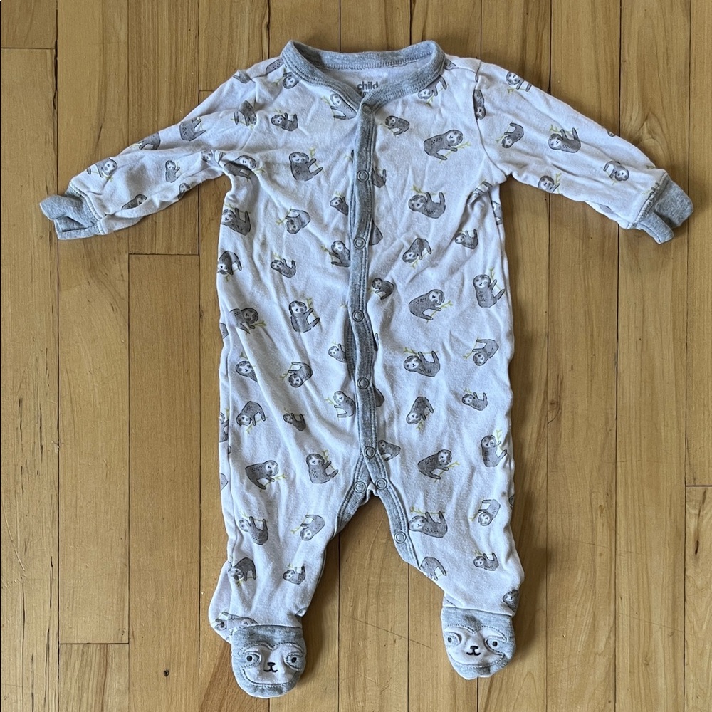 Gray Sloth Print Baby Onesie